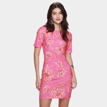Imagem de Vestido Curto Colcci Folhagens Feminino, Rosa, Vermelho, EP