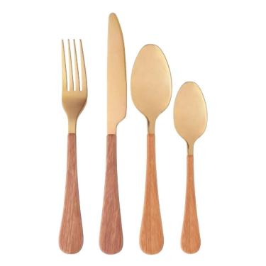 Imagem de Faqueiro Aço Inox 24 Peças Dourado C/Cabo Plástico Amadeirado Milão Wolff