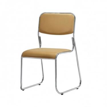 Imagem de XINCHANG Cadeira de escritório empilhável moderna com moldura cromada e assento acolchoado - ideal para uso doméstico e escritório (couro bege)