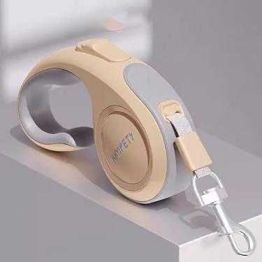 Imagem de KINNPET Coleira retrátil automática para cães e gatos, fivela de liga cromada, trava de segurança, tomada em forma de U, alça ergonômica (ouro champanhe, 3M)