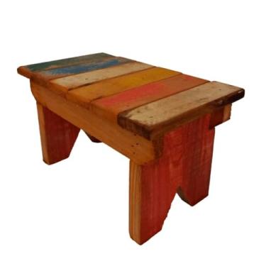 Imagem de Banquinho Colorido Rústico Madeira De Demolição Decoração Sala, Varanda,Para Amantes de Decoração Rústica