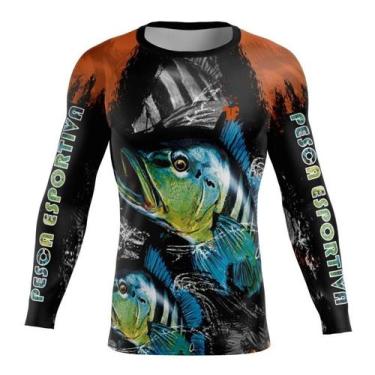 Imagem de Camisa de Pesca Esportiva Átomo Proteção UV Manga Longa Preto/Laranja 