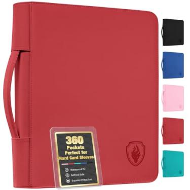 Imagem de Fabmaker Fichário de carga superior de 360 bolsos, fichário portátil com alça retrátil, álbum de cartas colecionáveis premium para jogos colecionáveis, esportes, TCG, vermelho