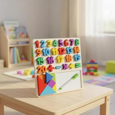 Imagem de Tabuleiro Educativo Pedagógico Montessori Encaixe Números e Letras Com