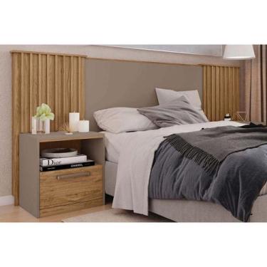 Imagem de Cabeceira Cama Box Estofada Extensível Casal/Queen/King Lucius 2 Mesas