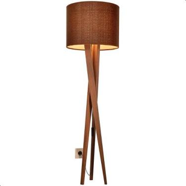 Imagem de Luminária de Chão Paris com Pés de Madeira e Tecido Sapucaia Marrom 15