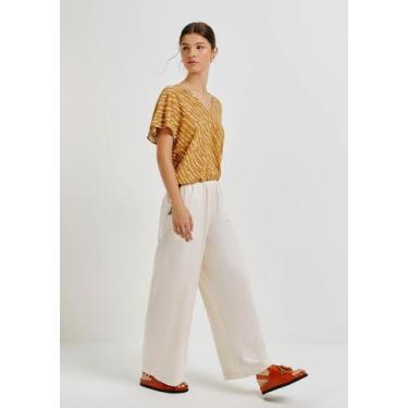 Imagem de Calça Feminina Reta Cintura Alta Com Linho - Hering, XG, Off white