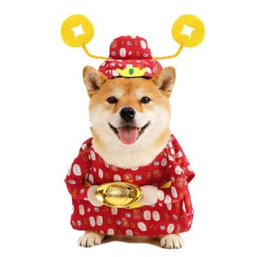 Imagem de SEIS Fantasia de Deus da Riqueza para cães de duas patas roupas em pé para animais de estimação fantasia de ano novo para aniversário Halloween Natal Tanabata Festival da Primavera Dia dos Namorados (M (circunferência do pescoço 13,8"/35 cm))