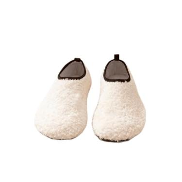 Imagem de Sapatos femininos e masculinos aconchegantes – Sapatos de viagem portáteis com sola de borracha flexível e forro de veludo macio, Bege 01, 8 Wide