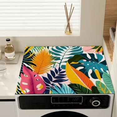 Imagem de Capas superiores de lavadora e secadora, folhas de palmeira tropicais, antiderrapante, capa de máquina de lavar, protetor à prova de poeira, almofada de cobertura para lavanderia, cozinha, 60 x 50 cm