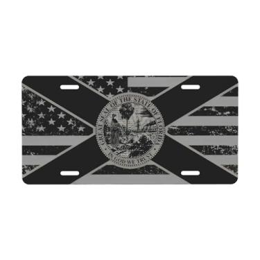 Imagem de Placa decorativa da bandeira preta do estado da Flórida. Placa de metal para carro. Etiqueta de vaidade. Placa de carro de alumínio Noverlty impermeável Colorfast 30 x 15 cm