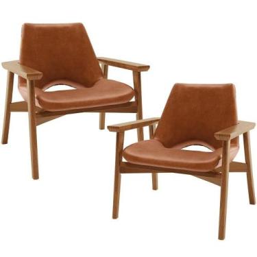 Imagem de Kit 02 Poltronas Decorativa Living Base Madeira Becker L02 Courísimo C