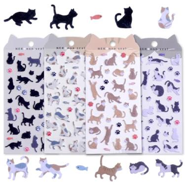 Imagem de Ymapinc 4 folhas de adesivos fofos de feltro de gato para scrapbook - adesivos felpudos com tema de patas de gato com design kawaii japonês, presente para agenda, caderno, papelaria, decoração de