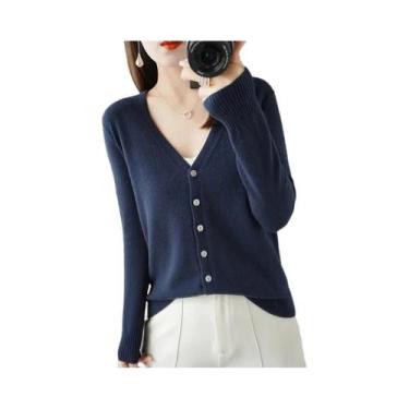 Imagem de Cardigã De Tricô Feminino Com Decote Em V 2025, Suéter Com Pequeno Toq