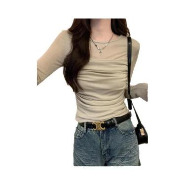 Imagem de Camiseta Feminina Preta De Renda Com Decote Redondo, Manga Longa, Esti