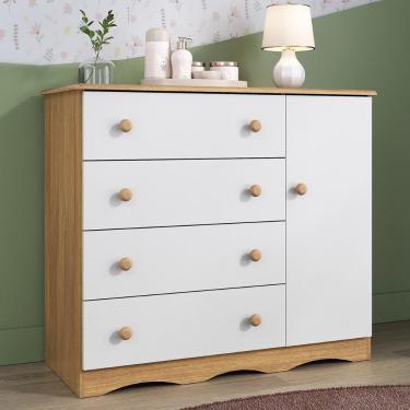 Imagem de Cômoda Infantil 95cm 1 Porta E 4 Gavetas Realeza Multimóveis Mp4454 Madeirado/branco Madeirado/branco
