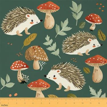 Imagem de Tecido de ouriço da selva por jarda, tecido de estofamento de folhas de cogumelo aquarela, tecido decorativo de plantas botânicas estilo rústico, suprimentos de costura para decoração de campo, 3