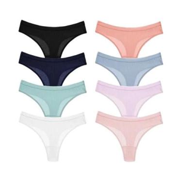 Imagem de Conjunto De 8 Calcinhas De Algodão Para Mulheres, G-Strings Listradas 