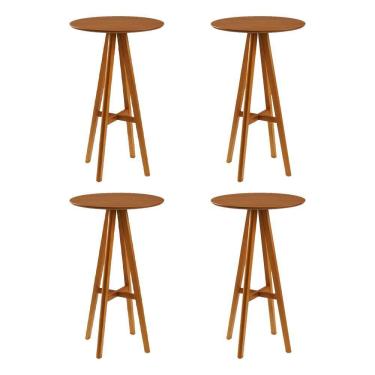 Imagem de Kit 4 Mesas Bistrô Alta Redonda Sila Base Madeira Maciça Mel