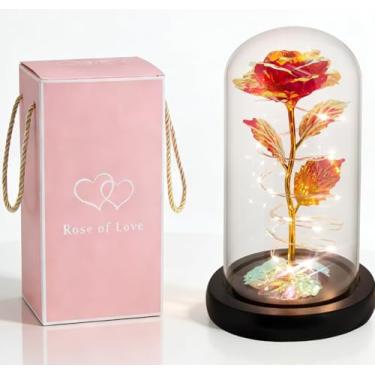 Imagem de MetJakt Presentes para ela, presentes de aniversário para mulheres, presentes de rosa de dia das mães para mãe, flores coloridas arco-íris iluminadas em cúpula de vidro, presentes femininos para