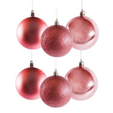 Imagem de Conjunto 6 Bolas De Natal Rosê Prime Texturas Mistas 8cm Glitter, Brilho E Fosca