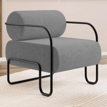 Imagem de Poltrona Decorativa Orgânica Living Miska Bouclê Cinza - Desk Design