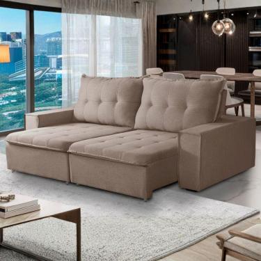 Imagem de Sofá Retrátil Reclinável Valentino 2,10m Linho - Shop Das Ca Linho Bege