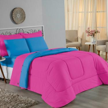 Imagem de Edredom Queen Nobre 1 Peça Dupla Face 2,40m X 2,60m Malha 100% Algodão - Pink / Turquesa