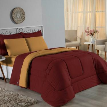 Imagem de Edredom Queen Nobre 1 Peça Dupla Face 2,40m X 2,60m Malha 100% Algodão - Vinho / Cobre