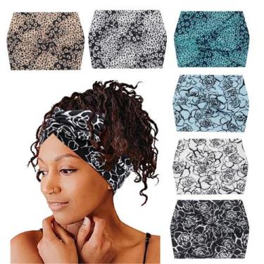 Imagem de Bandas de cabelo, pacote com 6 faixas de cabelo largas e elásticas par