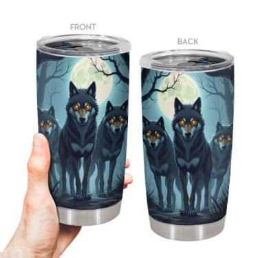 Imagem de Copo de viagem, caneca de café Oasisdream, 600 ml com estampa de lobo