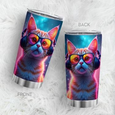Imagem de Copo Oasisdream de aço inoxidável 600mL com estampa de gato