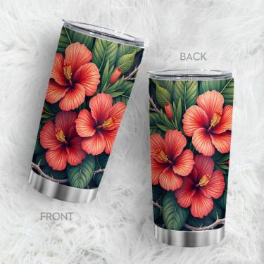 Imagem de Caneca de café Tumbler Oasisdream 600 ml com estampa floral 18/8 SS