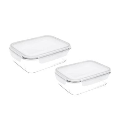 Imagem de 2 Pote De Vidro C/ Tampa Vedação Resistente Marmita 1040ml E 640ml Fit