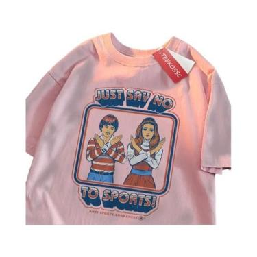 Imagem de Camiseta Masculina De Verão Oversized Em Algodão Com Decote Redondo, E