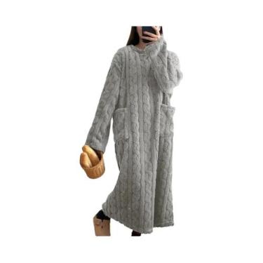 Imagem de Camisola De Veludo Coral Para Mulheres, Pijamas Quentes, Roupão Longo 
