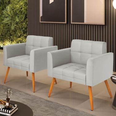 Imagem de Kit 2 Poltronas Sala Decorativa Elisa Pés Palito Sintético Cinza D`Rossi