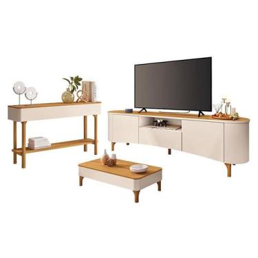 Imagem de Rack Bancada Elara com Mesa de Centro Liz e Aparador Fiero Off White C