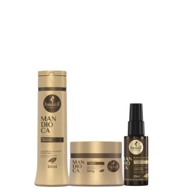 Imagem de Kit Haskell Mandioca Shampoo 300ml + Máscara 300g + Reparador de Ponta