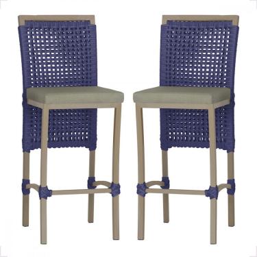 Imagem de 2 Banqueta Em Alumínio Roma Fendi Corda Náutica Tecido 8 Azul