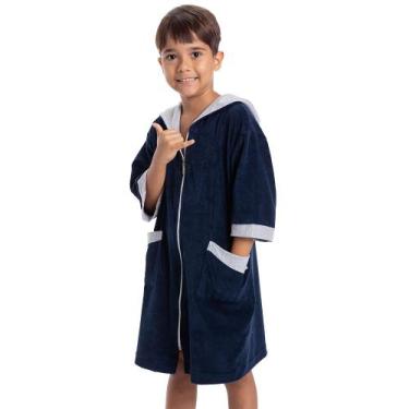 Imagem de Roupão Atoalhado Infantil com Zíper e Capuz - Marinho - G - Puff, Mari