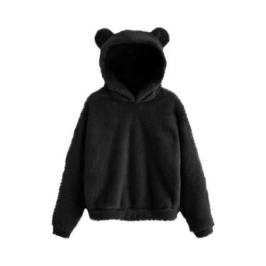 Imagem de Moletom Feminino De Inverno Com Capuz De Pelúcia, Manga Longa, Orelhas