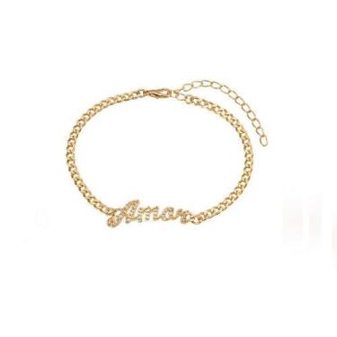 Imagem de Pulseira Feminina Amor GARIMPO Banhada a Ouro 18k, 22, Dourado, Femini