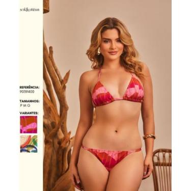 Imagem de Biquini de bronze cortininha calça regulavel sol e agua, Estampa rosa,