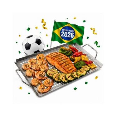 Imagem de Grelha Bandeja Churrasqueira Carne Peixe Grill Copa Futebol