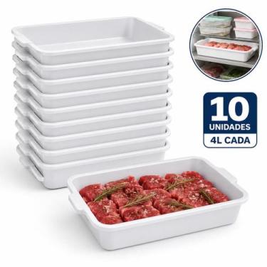 Imagem de Kit 10 Bandejas Brancas Plásticas Açougue/Churrasco 4 Litros - Santana