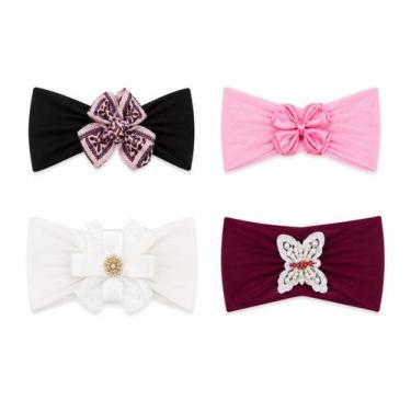 Imagem de Kit Baby5- 4 Tiaras Infantil Vinho, Rosa, Branca ,Preta - LEKE MEIAS