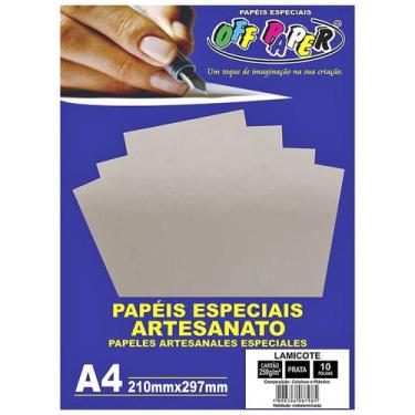 Imagem de Papel Lamicote Prata A4 250g Laminado Off Paper Pacote com 10 Folhas