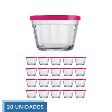 Imagem de 20 Tigela Vidro Americano Tampa Plastica Sortida 150ml Nadir