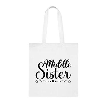Imagem de Bolsa tote Middle Sister Middle Sister , presente para irmã intermediária, bolsa de ombro Middle Sister (Irmã do meio) bolsas reutilizáveis, presente para irmã do irmão e da irmã s, Branco